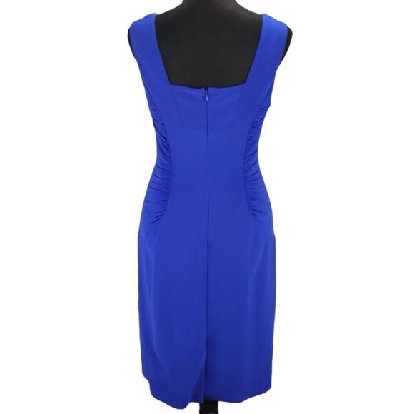 ADRIANNA PAPELL Cornflower Blue Ruched Pleated Dress Sheath Cocktail Size 6 - Picture 4 of 15